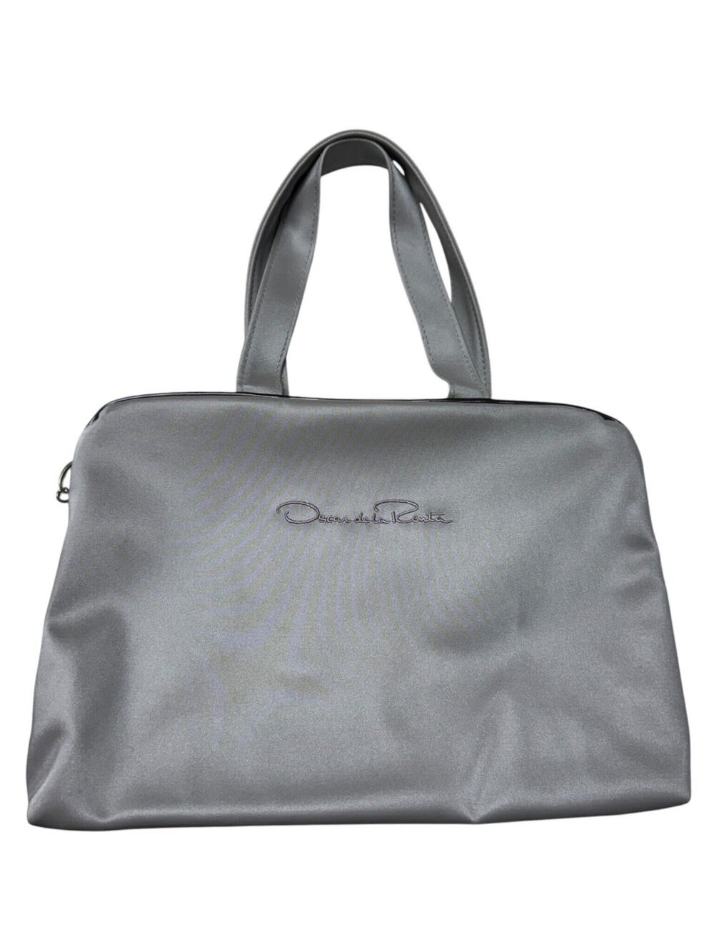 Vtg Oscar de la Renta Cosmetic Organizer Travel Toiletry Bag Gray Nylon Foldover